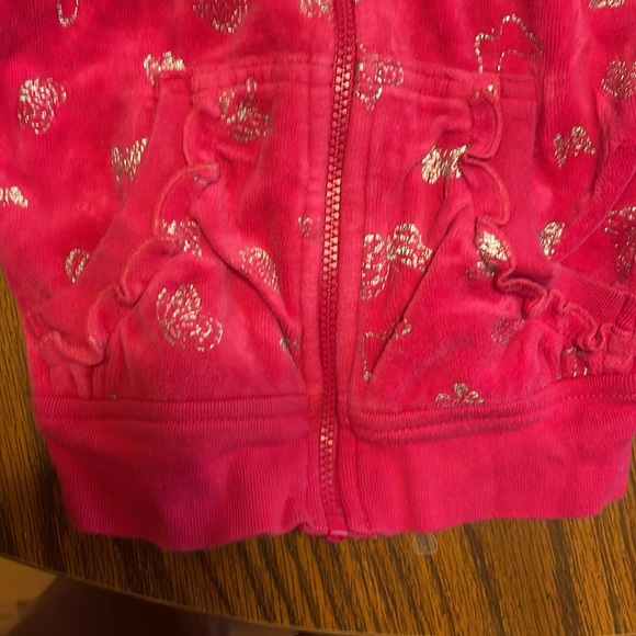 Girls 3t Arizona pink and silver butterfly my zip up hoodie with ruffle pockets - Picture 4 of 6